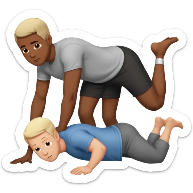 White adult male and black adult male on all fours on top of each other sticker