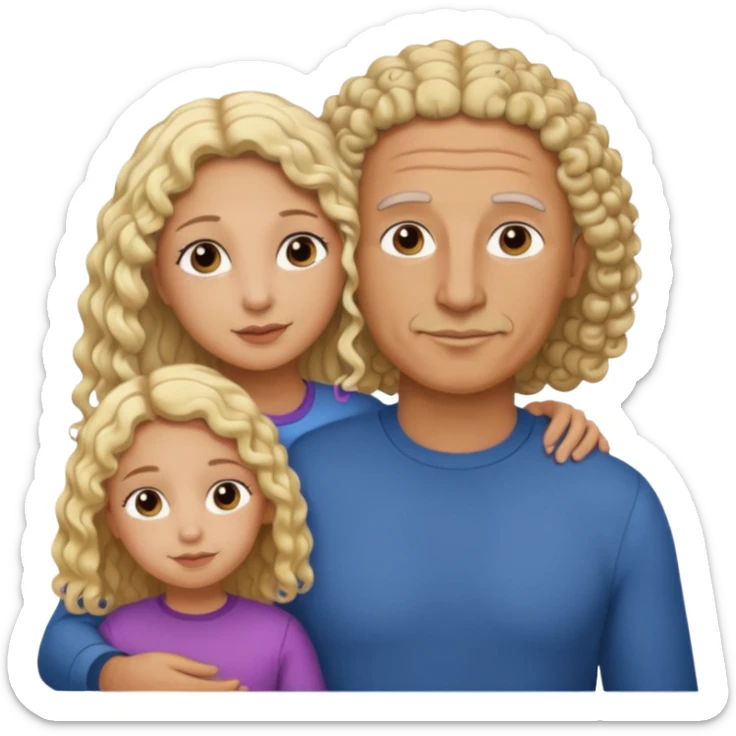 Papá calvo moreno, hija rizada con pelo largo  y mamá rubia pero que no se abracen, la mamá lacia sticker
