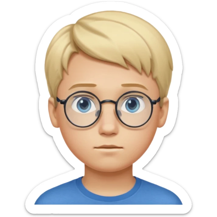 Blonde teen boy with medium short middle parted hair,blue eyes, round Glasses looking judging to the Side sticker