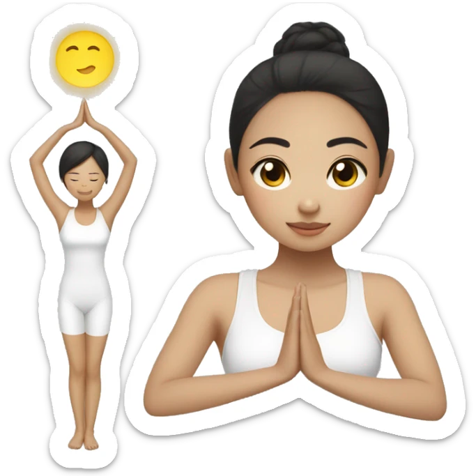 Asian girl doing yoga with light skin and dark hair, black eyes sticker