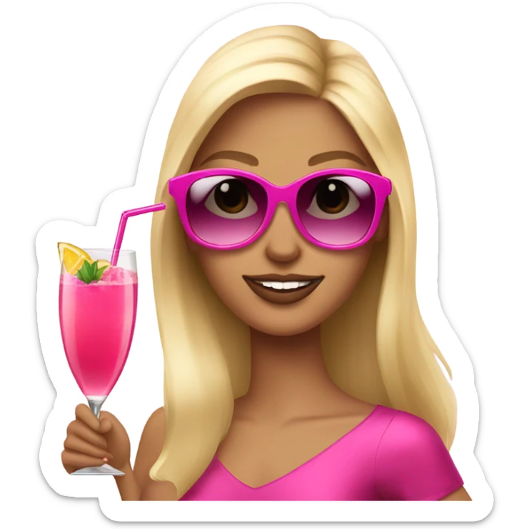 beautiful blonde girl in sunglasses holding a pink cocktail sticker