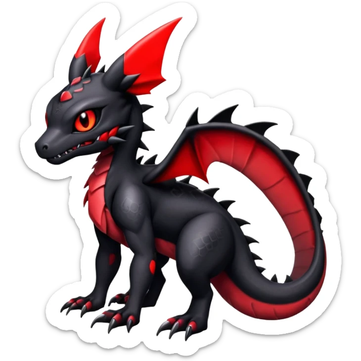 Scaly Cute Badass Gloomy Dark Guilmon-Salandit-Umbreon-Fakémon-hybrid-creature (full body)  sticker