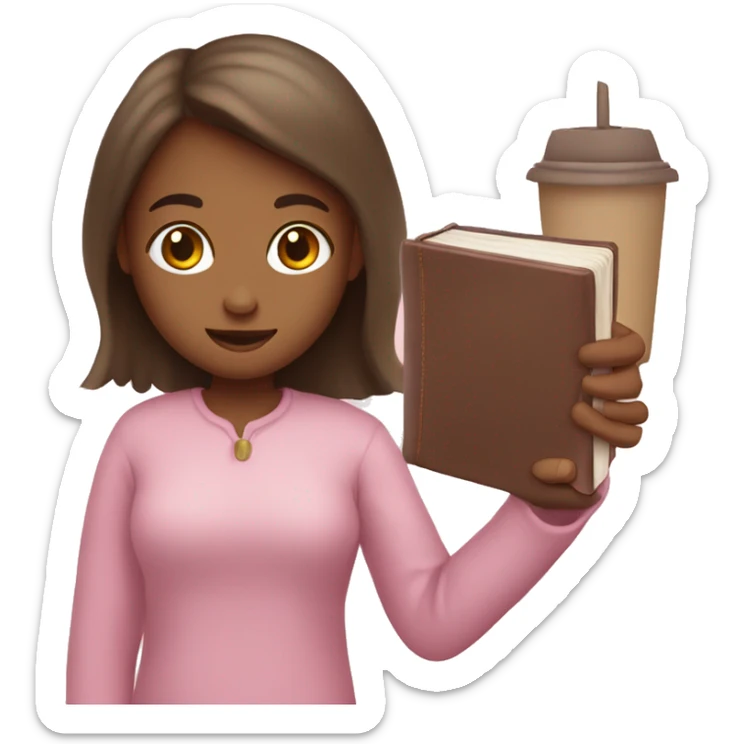 girl holding a light pink Bible in one hand and a coffee in the other hand sticker