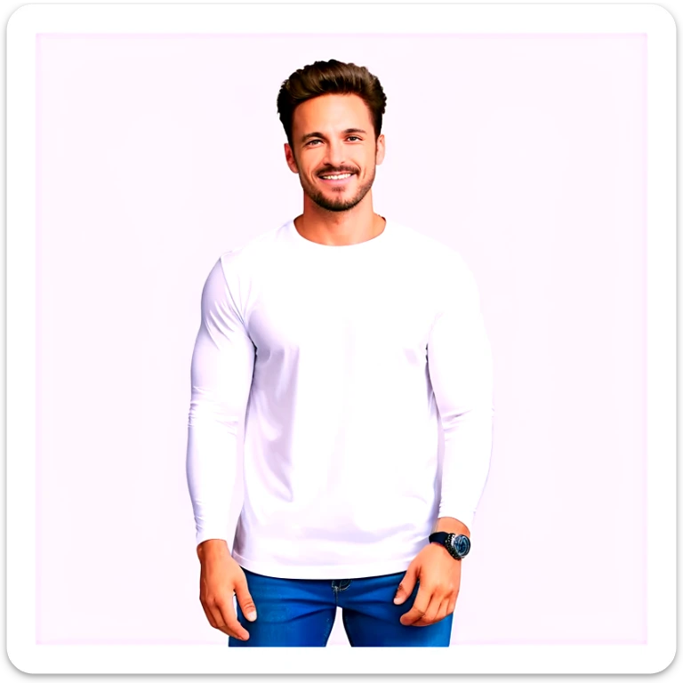 The shirt was almost like a crop top, the sleeves cut down to his elbows, it was black on the sleeves and a little bit on the neckline, and the rest of the shirt all white, sticker