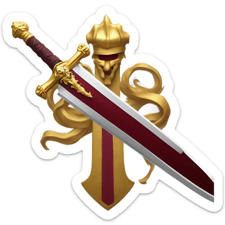 Long sword with burgundy handle golden lion head at the base of the hilt  sticker