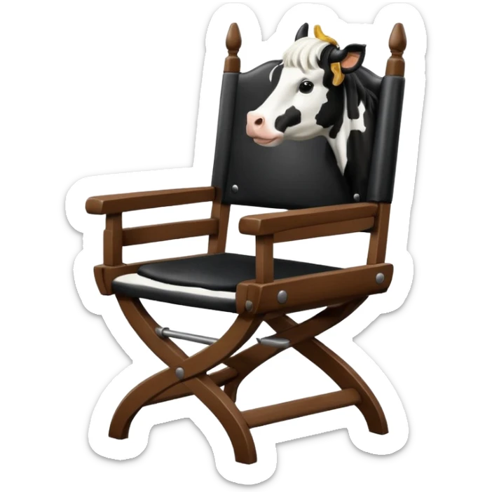 Director's chair from the back with a Friesan cow sitting in it sticker