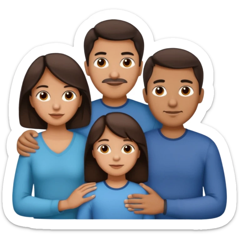 Hispanic family of five: mom, dad, two sons, one daughter in the middle, all with dark brown hair sticker