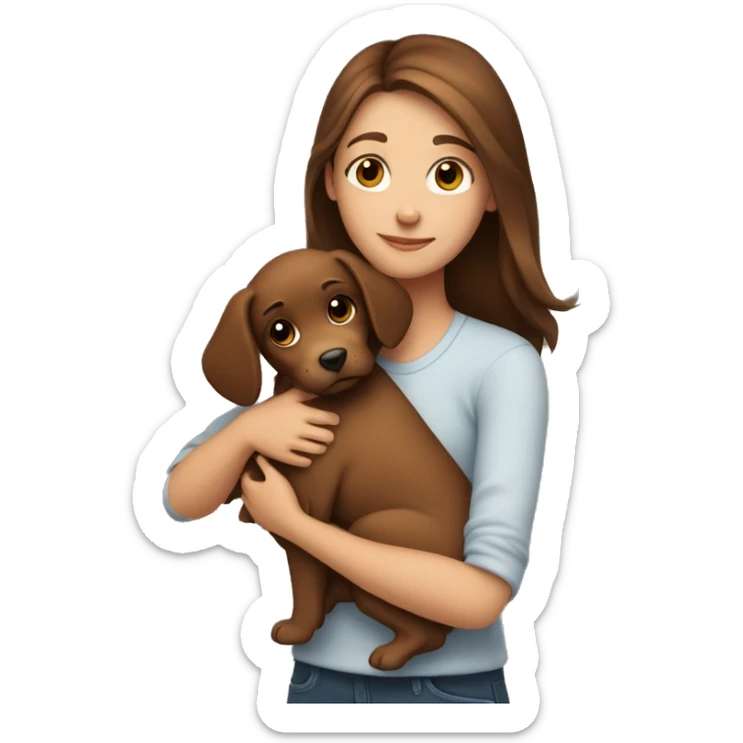 brown hair girl hugging a brown puppy sticker
