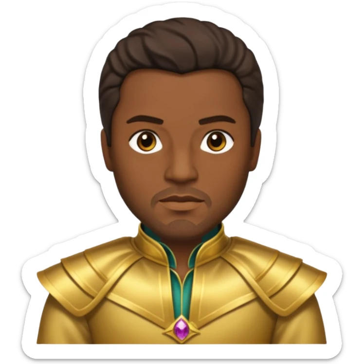 Otello with dark skin, dark brown hair, gold outfit sticker