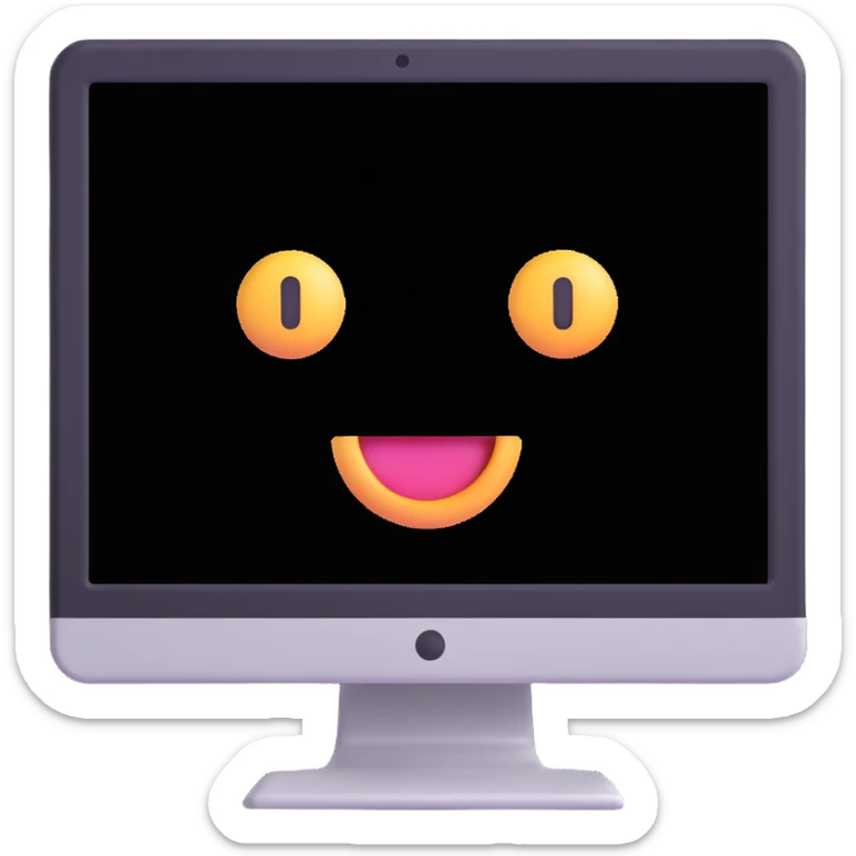 Minimalist 3D-emoticon-style icon of a desktop monitor with soft shading and subtle highlights sticker