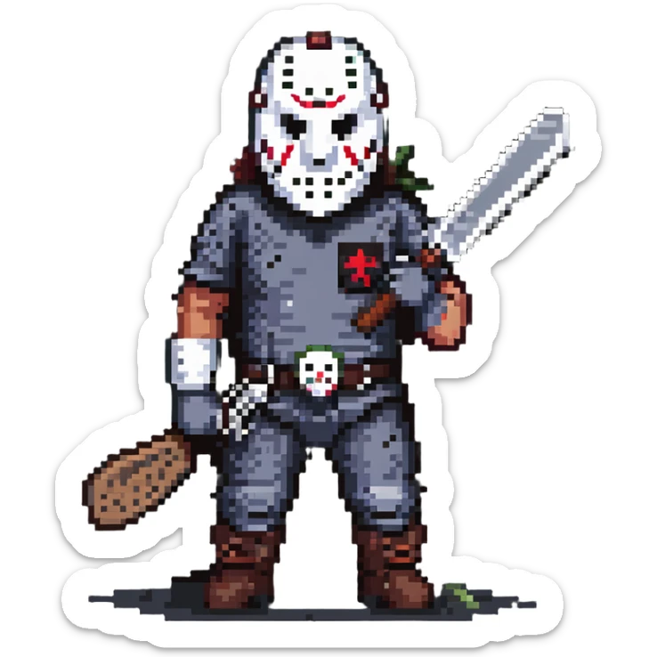 Jason Voorhees from Friday the 13th horror movies wearing a hockey mask and holding a machete sticker