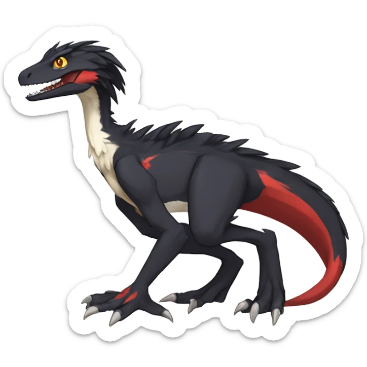 Anthro Cute cool black red white yellow nargacuga-velociraptor-sergal animal hybrid Fakemon full body sticker
