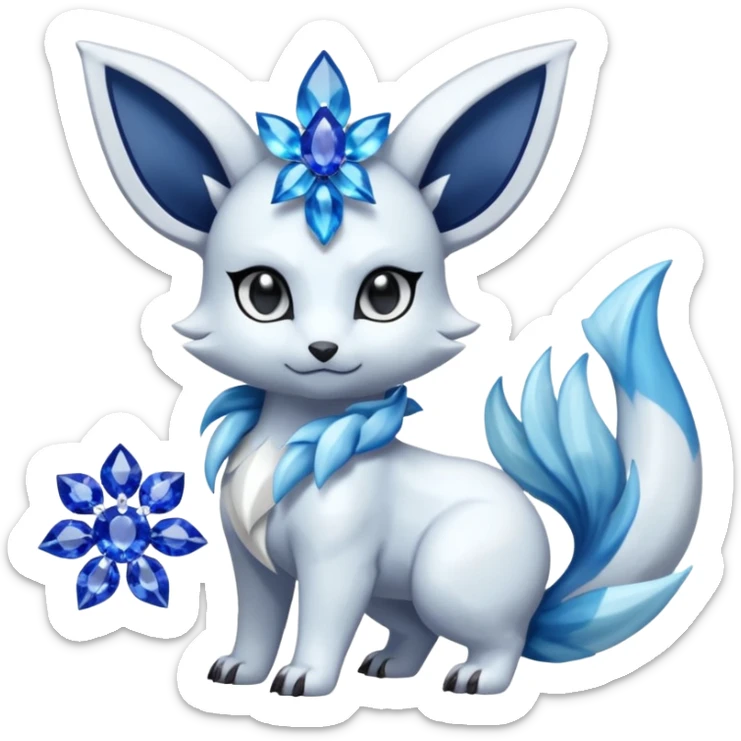 Floral Absol-Glaceon-Nidorina-Amaura-Alolan-Vulpix-Dialga-fusion adorned with Sapphire jewelries sticker