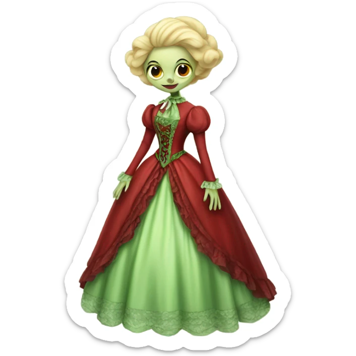 "galora green blonde alien woman" in red Victorian dress elegant, full body sticker