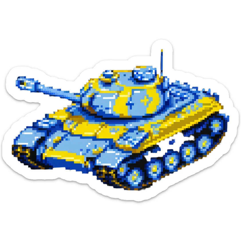 Ukrainian tank with blue and yellow details, military vehicle sticker
