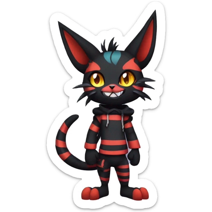 Black Anthro Cool Punk Noibat-Litten-Fakemon-fursona with fangs and stripes Full Body sticker
