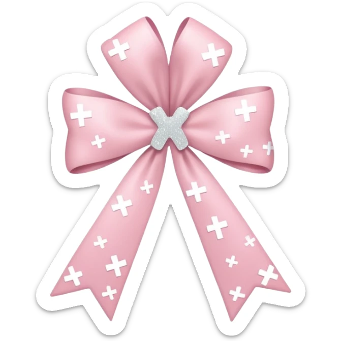 super pale pink bow confetti but the paper confetti are the pale pink bows all spread out with white tiny glitter and then with a cross on it sticker