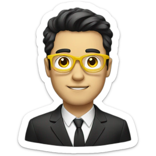 white guy with yellow tinted glasses and black hair wearing a suit  sticker