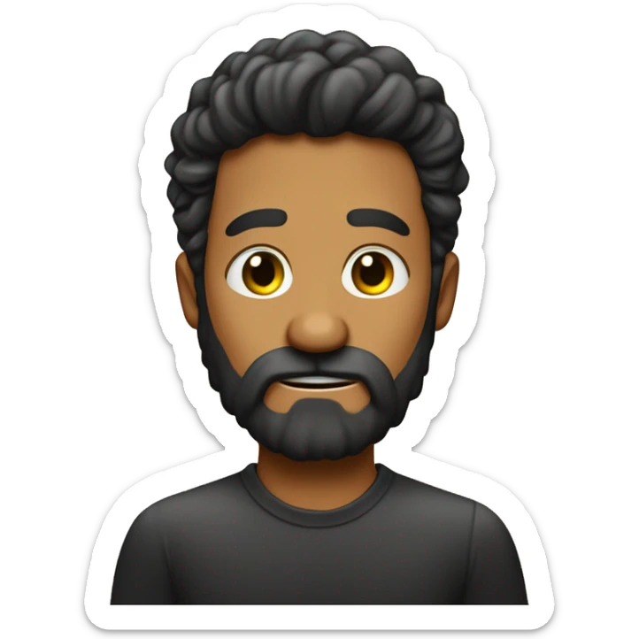"Quiero un emoji de un hombre cin barba negra y alguna cana, calvo y delgado. Tiene su dedo índice sobre el labio inferior y levanta una ceja como si pensara  sticker
