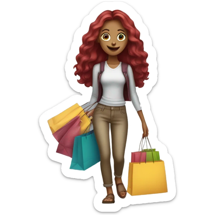 Long Burgundy haired girl, shopaholic, carrying a lot of shopping bags sticker