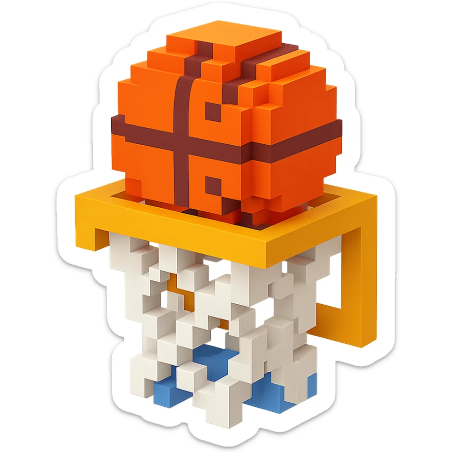Voxel-style basketball in a net, no background, variation 5. sticker