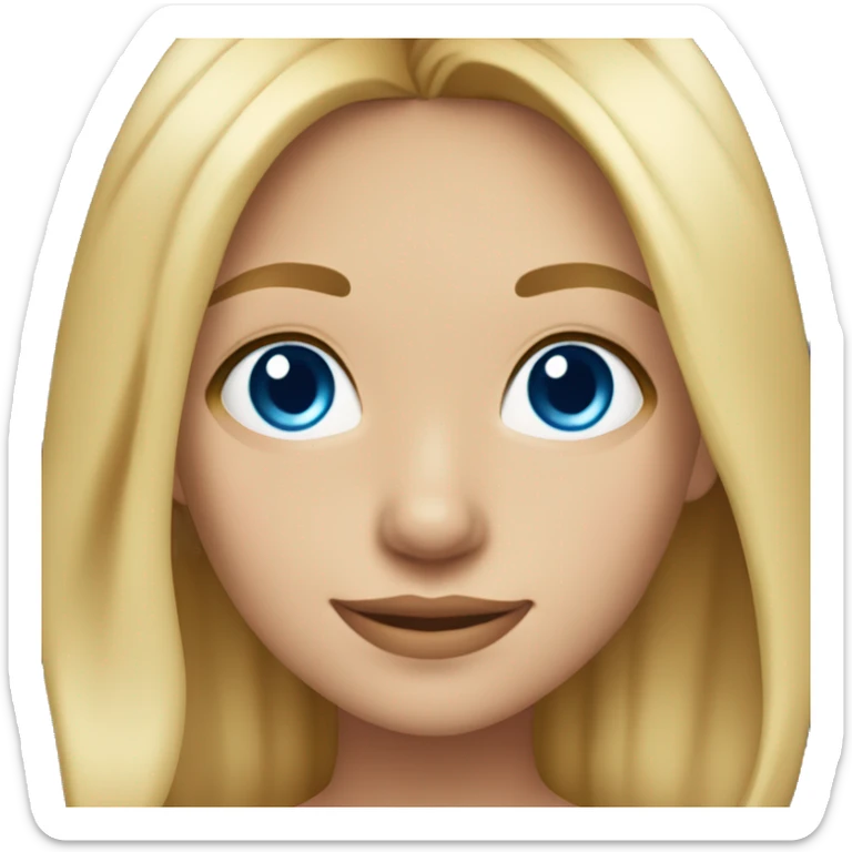 girl with chest length hair, middle parted hair, level 6 blonde; medium-light skin tone, blue eyes; smiling sticker