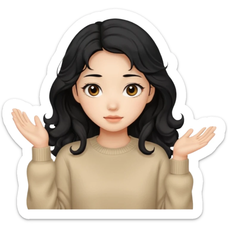 Beautiful girl,Black hair, wavy long hair,Black eyes,Chinese, beige sweater  sticker