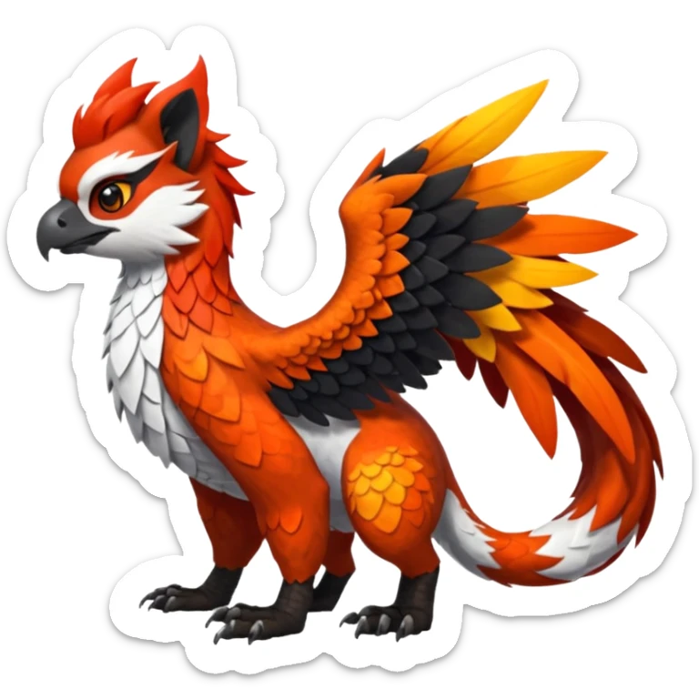 4-legged scaly Gryphon-Talonflame-Red-Panda-Silvally-fusion-hybrid-animal-Fakémon-creature, full body sticker