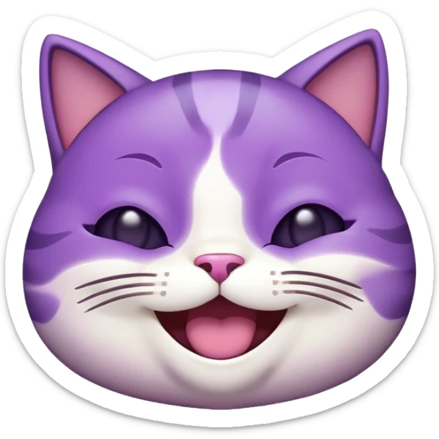 Happy gleeful purple emoji cat face with smiling closed eyes, enthusiastic, excited  sticker