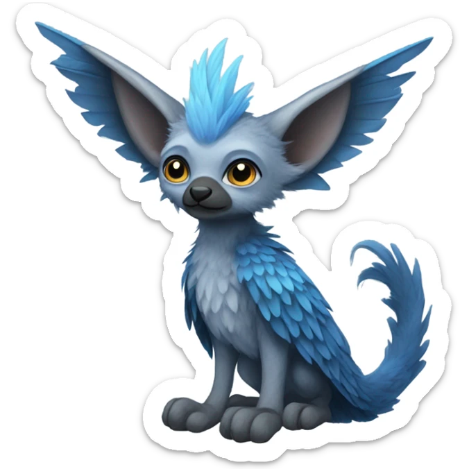 Trico The Last Guardian Quadrupedal Creature With Blue Horns, Grey feather Wings, And long tufted tail sticker