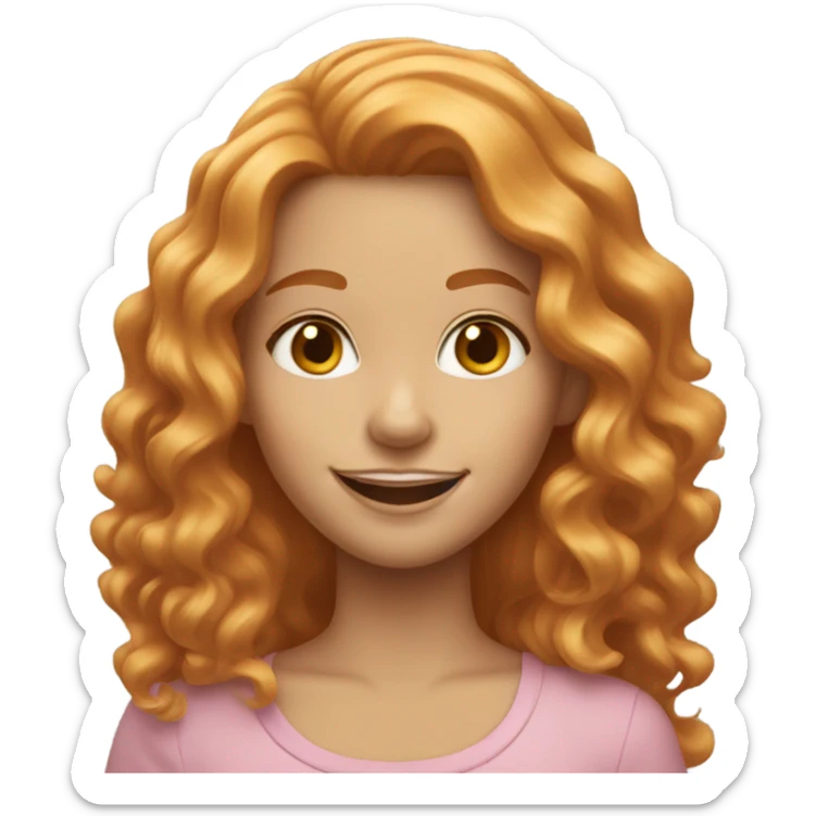 Girl with long and wavy hair, strawberry blonde, smiling sticker
