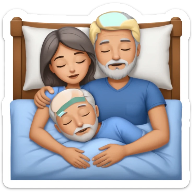 Man with grey hair and beard,beautiful brunette woman sleeping in bed together in the spooning position  sticker