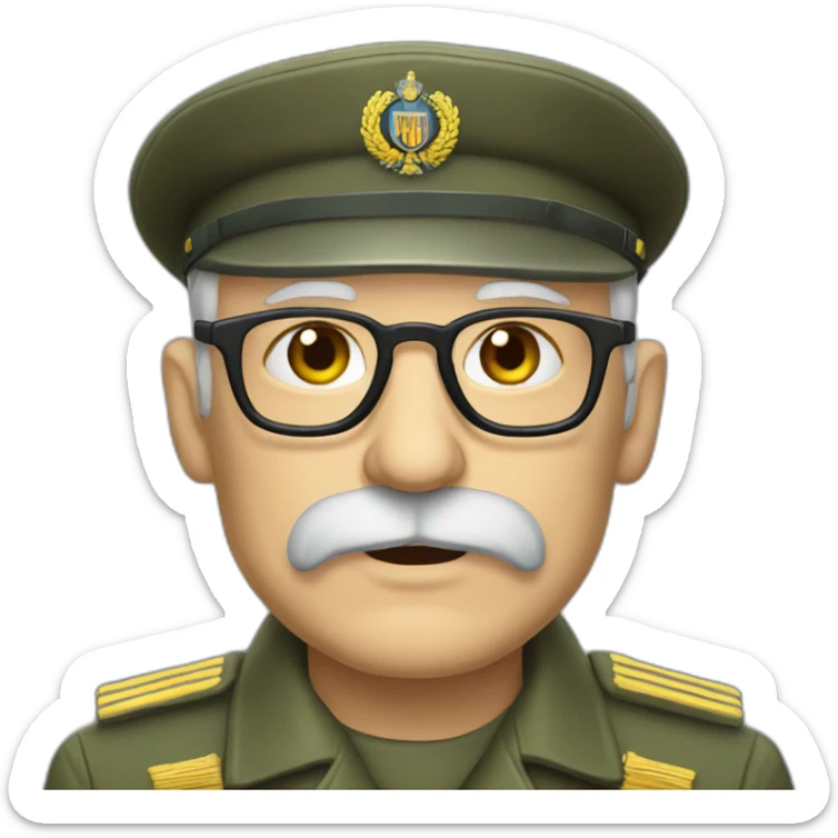 An elderly soldier of the Ukrainian army with glasses and a gray beard. sticker