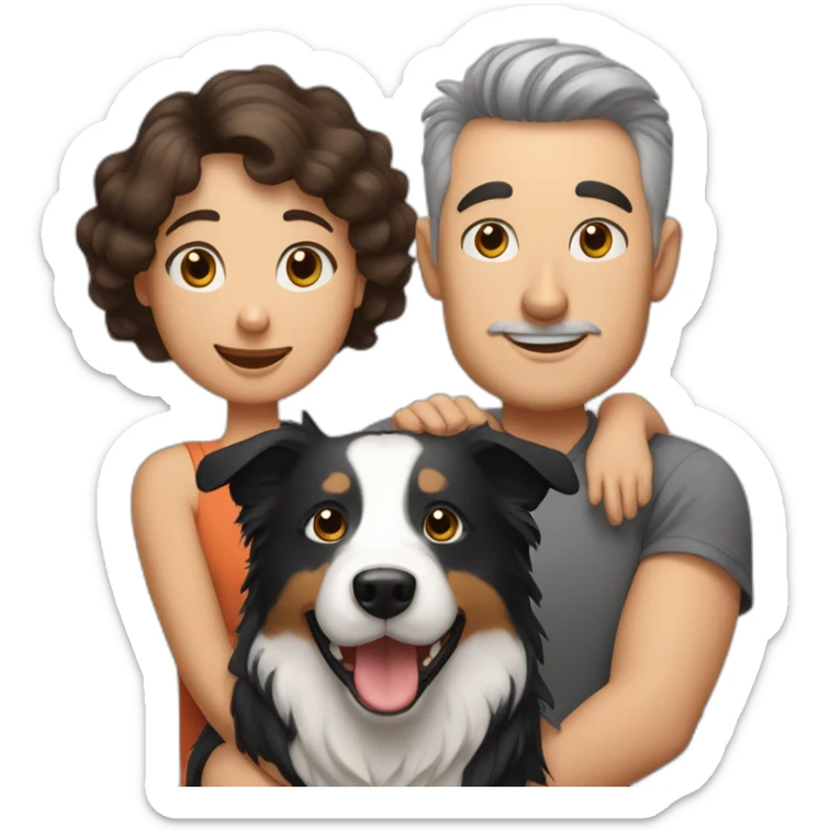 Family man, woman and border collie, short hair, back and White, Big mole on snout sticker