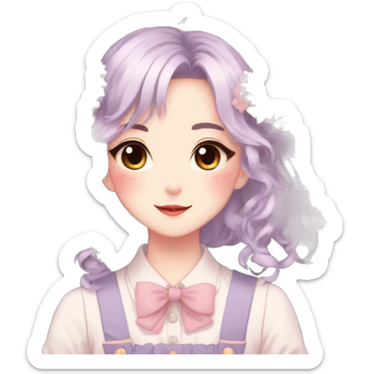 Gorgeous pastel anime style lady with blushing face and flowers and laces and bow ties and pretty hair aesthetic trending style sticker