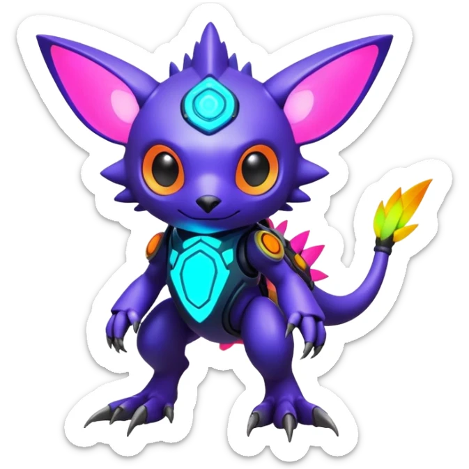  exotic futuristic lush cozy warm-colored modern colorful neon-colored cyber-Fakémon-Digimon-Trico-creature sticker