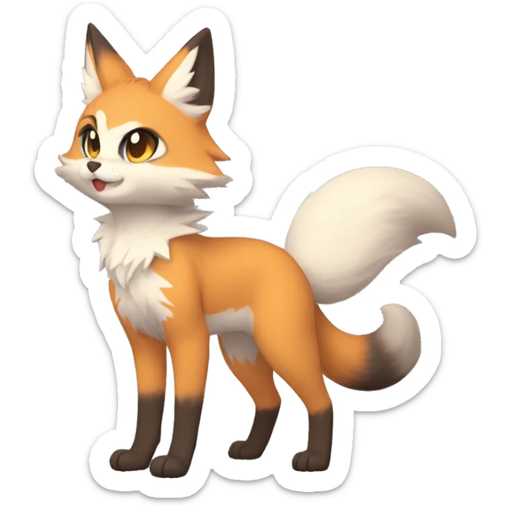 a anthro fur-sona kemono-style-chibi-style cat-fox-Fakémon-hybrid full body sticker
