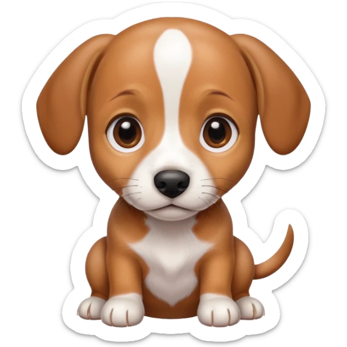 Dachshund beagle chihuahua mix puppy that’s mostly white with brown and dark brown patches and a birth mark on his nose sticker