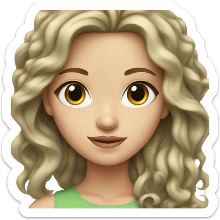 White girl with short, wavy, brunette hair and green eyes sticker