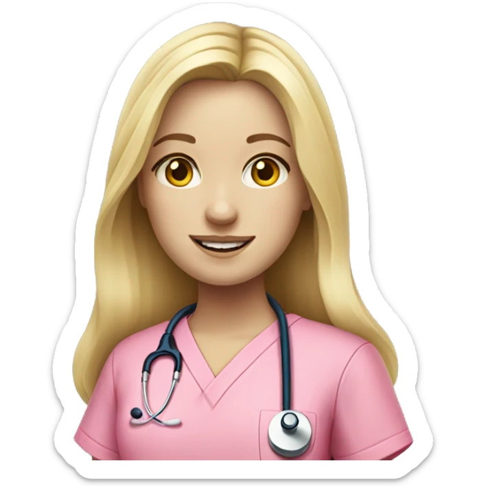 pale blonde girl with long hair wearing pink scrubs and stethoscope  sticker