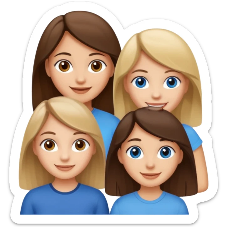 three friends: one girl who is white, has brown hair and brown eyes; one girl who is dirty blonde with blue eyes; one girl who is tan with dark brown hair and dark brown eyes sticker