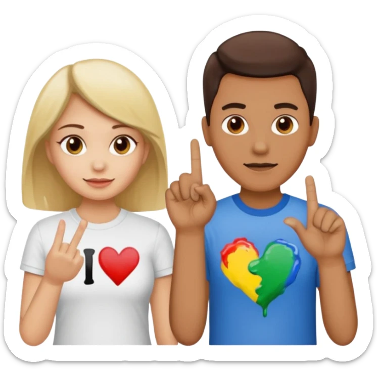 man has a shirt that says i love to finger paint and the womans shirt says am paint sticker