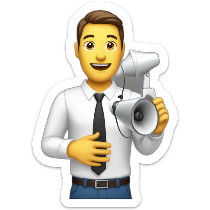 A man coming out of a mobile holding a loudspeaker and speaking in it for hiring new employees create 3d image white background sticker
