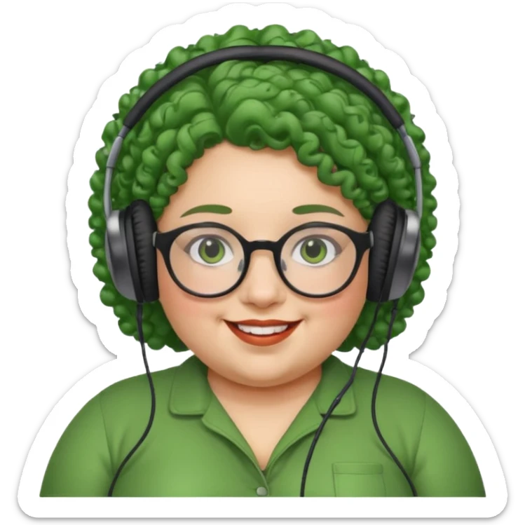  headphone wearing and glassess and green curly haired fat girl sticker