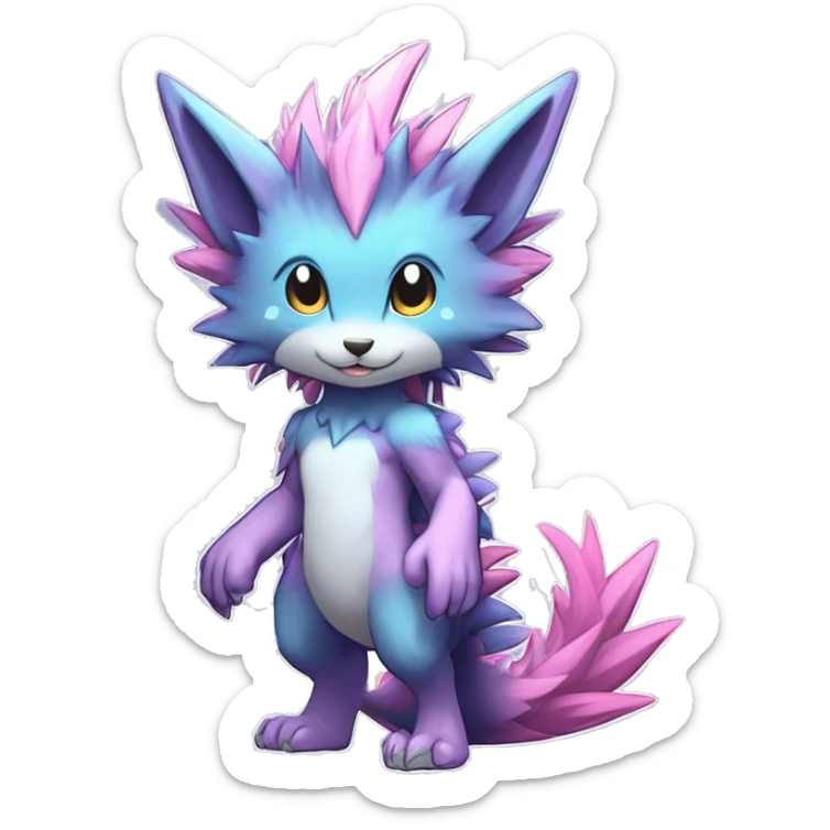 Anthro Scalie Spiky Cool Edgy Magical Shiny Colorful Pastel Sparkle Kemono-style Chibi Fantasy-Animal-Fakémon-Pokémon-Hybrid Fur Sona Aesthetic Full Body sticker