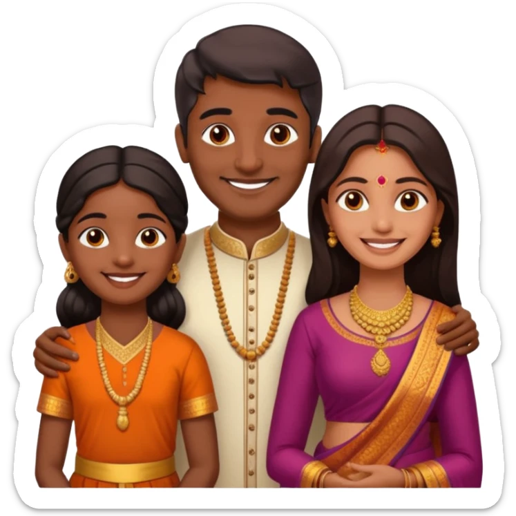 South indian hindu family with a 70 years old father and mother and one 40 years old daughter. They wear a traditional dress. They are smiling. sticker