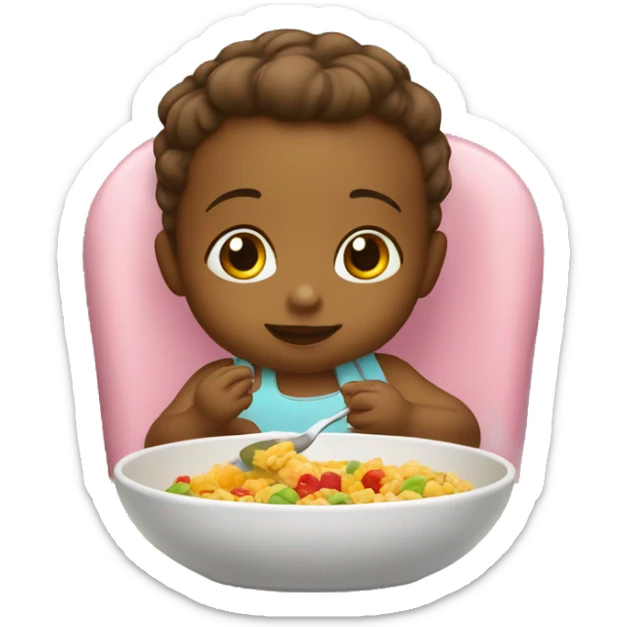 A baby in the kids chair eating helsi food  by the table  sticker