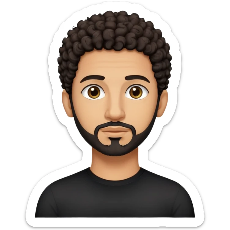 Egyptian tech bro with dark, short-ish curly hair, dark eyes, and goatee on chin. And black shirt with no color on it. redo. No beard. Goatee only. sticker