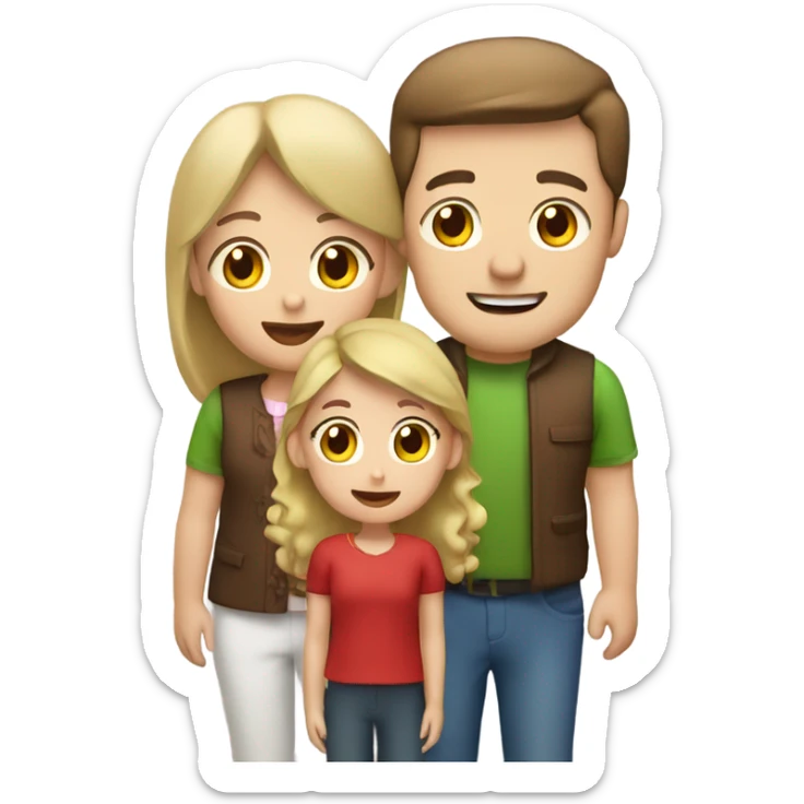Three people: Brown hair dad , brown hair mom , blond little daughter in Christmas festival  sticker