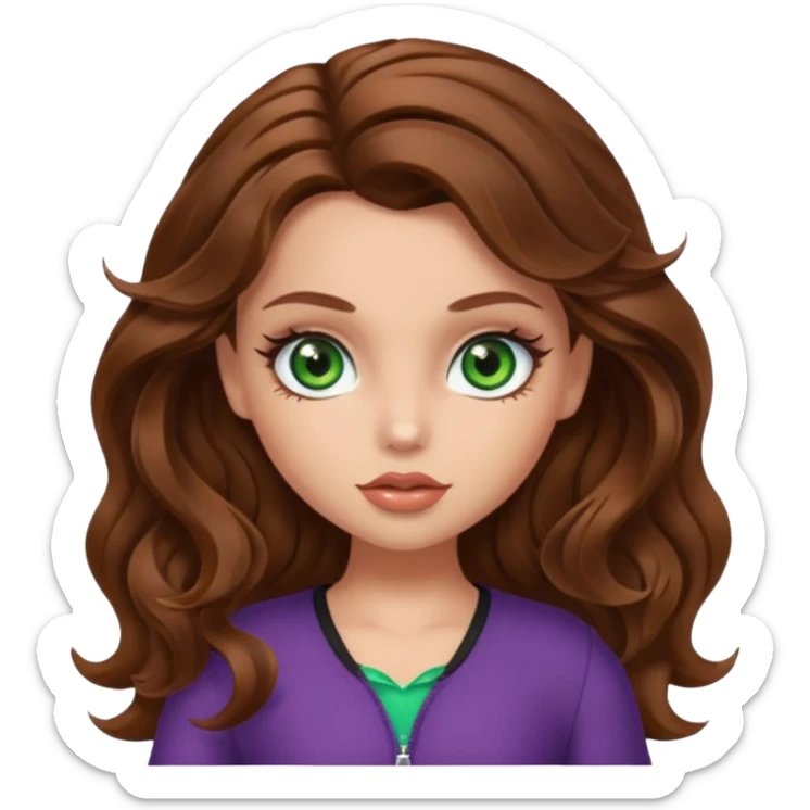 Bratz girl green eyes brown wavy hair sticker